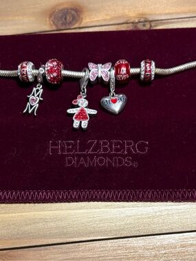 Helzberg Diamonds Silver Bracelet with Red and Pink Charms